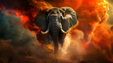 African elephant on vibrant colorful splash background, wildlife animal safari wallpaper
