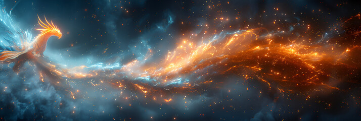 Abstract Flying Dragons on a Dark Blue,
Celestial Being shaped Entity in Space Galaxy Concept Art Illustration
