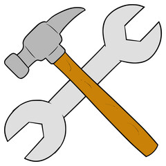 hammer and wrench illustration hand drawn isolated vector	
