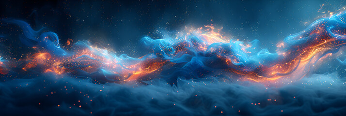 Abstract Flying Dragons on a Dark Blue,
Nebula Deep Space Glowing Mysterious Background Banner HD
