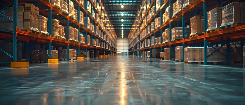Background of a warehouse for managing storage distribution and supply operations. Concept Warehouse Management, Storage Distribution, Supply Operations, Background Setting