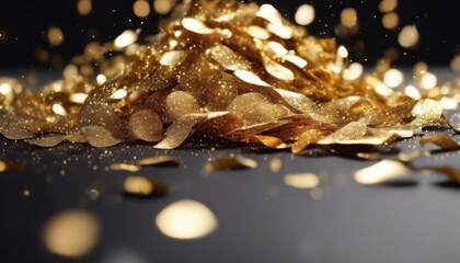 'Banner Confetti Golden Wave Background Glitter Black gold glistering panorama panoramic copy space...