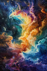 Fototapeta na wymiar Celestial Harmony Oil Painting Capturing the Majesty of Cosmic Stars