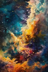 Fototapeta na wymiar Celestial Harmony Oil Painting Capturing the Majesty of Cosmic Stars
