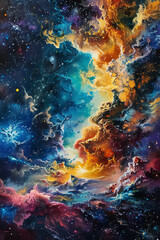 Fototapeta premium Celestial Harmony Oil Painting Capturing the Majesty of Cosmic Stars