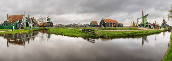 Zaanse Schans, old traditional mills, Zaanstad Municipality, European Route of Industrial Heritage, Netherlands - Powered by Adobe