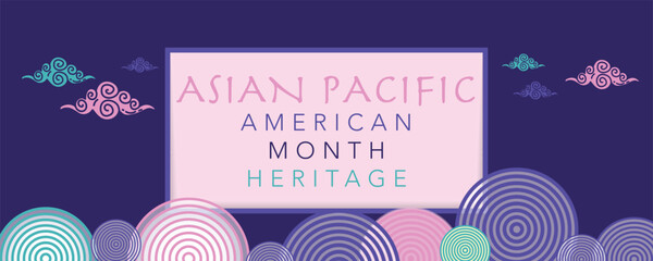 Asian American and Pacific Islander Heritage Month. Vector banner for social media, card, poster. Illustration with text and lotus, tropical leaf. Asian Pacific American Heritage Month flyer. © yassine