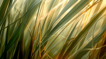 Bahia Grass blades up close, their slender forms and textured surface illuminated by soft sunlight, highlighting the unique patterns and colors found in this resilient and versatile grass species.