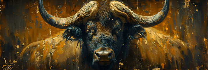 Oil Painting of a Buffalo,
Bull in its Natural Habitat Wildlife Photography