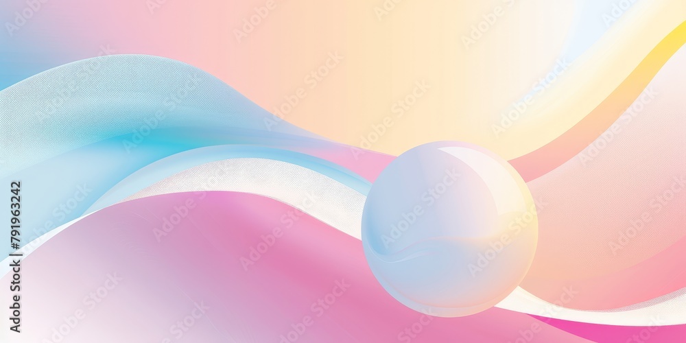 Poster a colorful, abstract background with a white and blue swirl and a large, round, clear object in the 