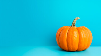 halloween pumpkin on a blue background with a place for text