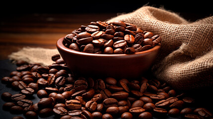 coffee beans and coffee cup