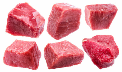 Set of diced beef cuts isolated on white.background File contains clipping paths.