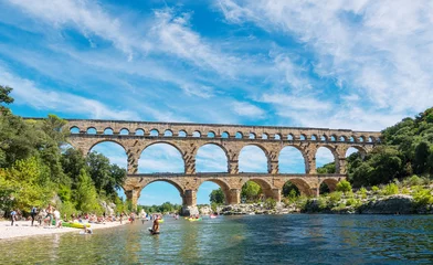 Papier Peint photo autocollant Pont du Gard The Pont du Gard is an ancient Roman aqueduct, that is depicted  on five euro note. Summer 2022.