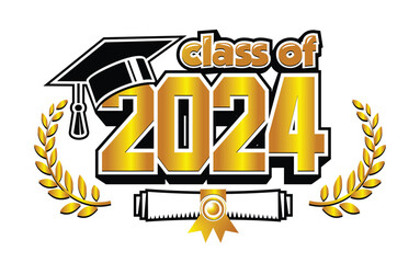 2024 class graduate. The concept of decorate congratulation for school graduates. Design for t-shirt, flyer, invitation, greeting card. Vector on transparent background