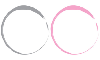 Two colour circle brush strokes isolated, hand drawn paint brush circle logo frame .Vector illustration