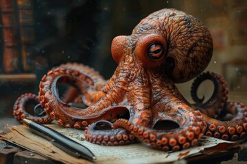 octopus character holding pen