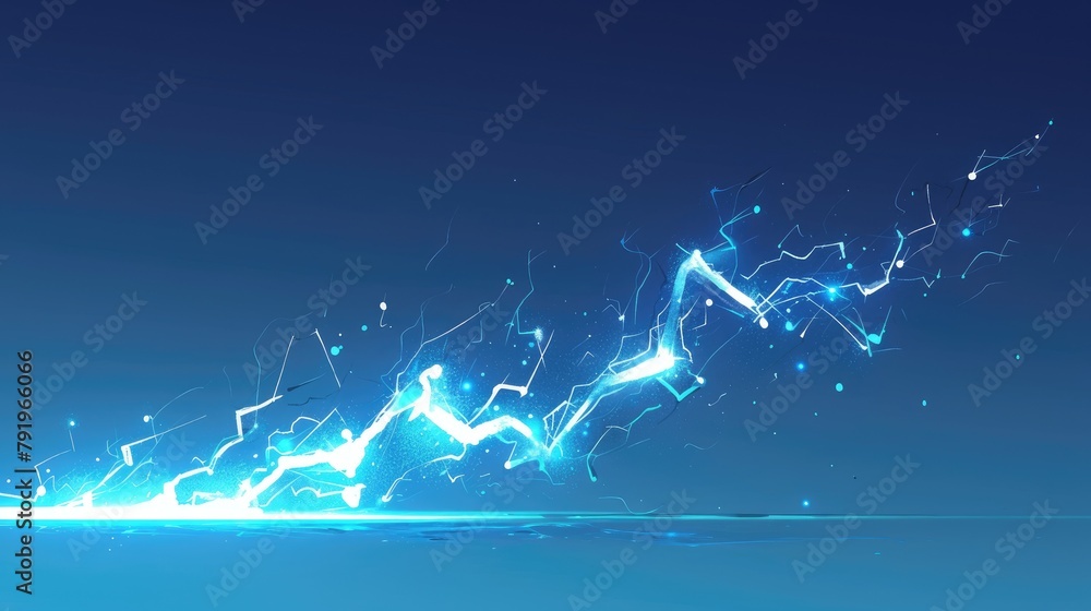 Poster a cartoon blue thunderbolt crackling with sparks and lightning icons stands out against a plain back