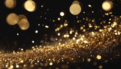 'background. confetti gold glow black bokeh wave magic particles light Shining sparks glitter...