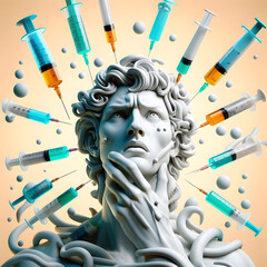 surreal man's face surrounded by syringes - 791966281