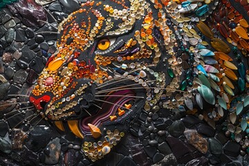 A tiger made of beads and stones