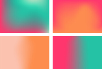Fototapeta premium Set of Abstract gradient backgrounds with smooth blur shapes. Peach,green,Magenta and pink color.Copy space.Wavy liquid gradient mesh.Grapic design.Vector.