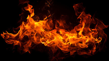 Fire on black background, flame burning