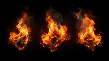 Fire on black background, flame burning