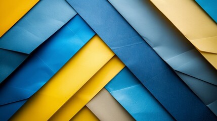 Colorful Abstract Geometric Paper Composition in Blue and Yellow Generative AI