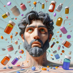 surreal man's face surrounded by pills - 791969815