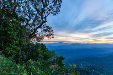 Stunning landscape view from Doi Pui viewpoint at sunset near Chiang Mai, North Thailand.