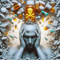 surreal man's head surrounded by pills - 791969887