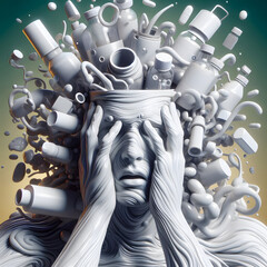 surreal man's head surrounded by pills - 791969888