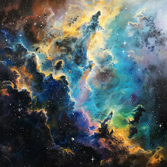 Obraz premium Galactic Dreams An Oil Painting of Space and Nebulae