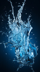 Water splash on dark blue background