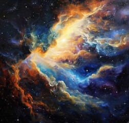 Obraz premium Galactic Dreams An Oil Painting of Space and Nebulae