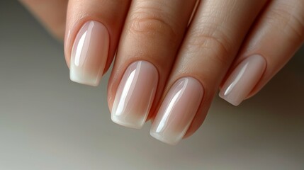 Elegant French Manicure on Female Hand with Neutral Background Generative AI