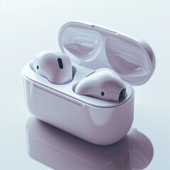 Wireless white glossy headphones with charging case