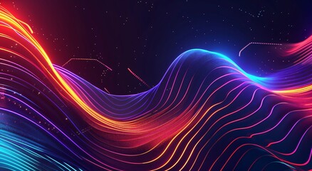 Fototapeta premium Abstract background with colorful glowing lines, dark black gradient background 