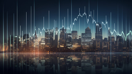 Fototapeta na wymiar Stock market chart with city skyline background