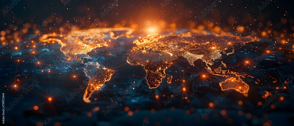 Poster world map with network connections representing global business in an abstract way. concept global b