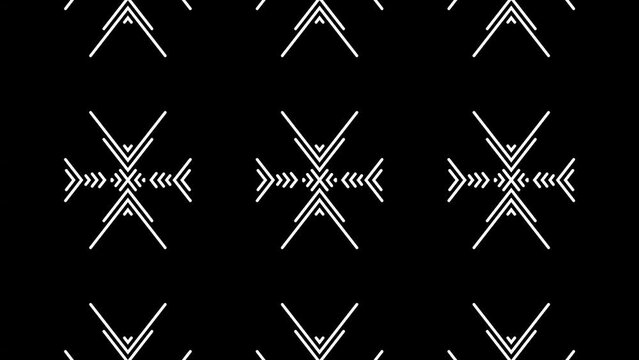 4k Abstract black and white color lines art pattern geometric shapes with black background.Seamless art pattern of simple technology background concept.