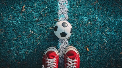 Soccer Field with Ball and Cleats Generative AI