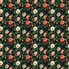 Camellia flowers, camellia leaves, fabric pattern, seamless, handicrafts, textiles, fashion, background tile