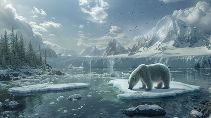 Craft a visual representation of global warming, depicting melting glaciers - obrazy, fototapety, plakaty