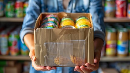 Compassionate Woman Holding a Box of Food Donations Generative AI