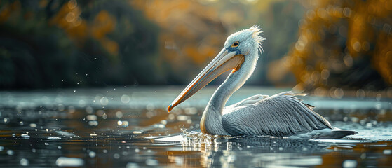  a pelican,  outdoor background, with empty copy space