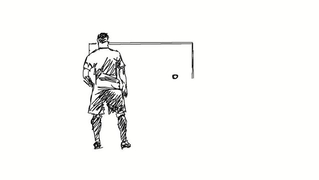 Freehand animation of a free kick in football.