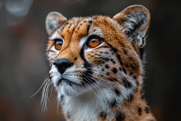 Fototapeta premium A portrayal of an elegant cheetah with a serene expression and distinctive spotted fur in a natural background