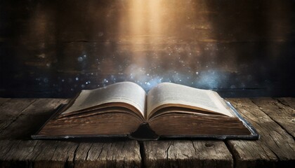 Antique Wooden Table with an Open Book